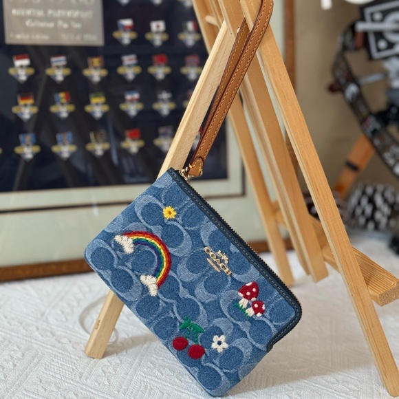 Coach Blue Wristlet with Colorful Embroidery - Picture 1 of 7